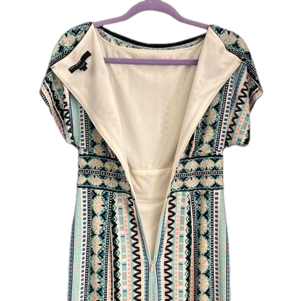 Maggie London Boat Neck Multicolored Midi   Lined 1/2 Zip Party Dress. Size 4. - Picture 5 of 7
